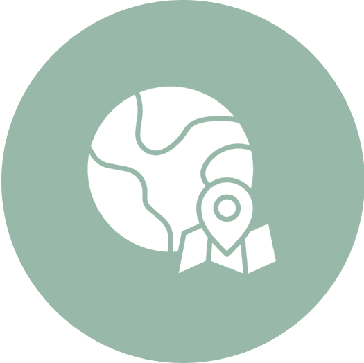 Frame 1618873500 Globe and map pin icon on green.