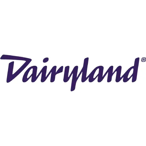 A purple logo of dairyland